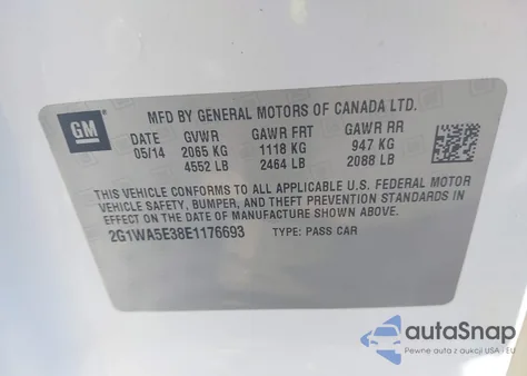 2014 Chevrolet Impala Limited Ls from USA, damaged, VIN 2G1WA5E38E1176693